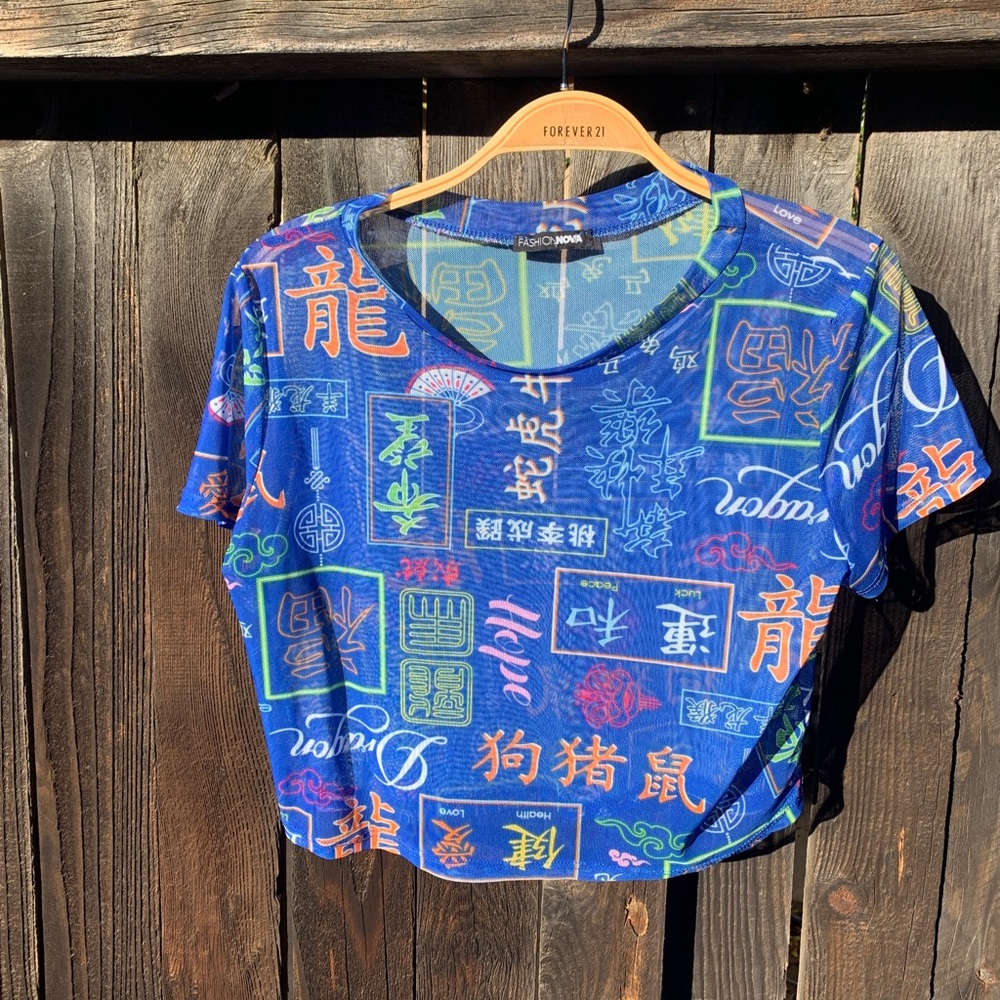 Fashion Nova Blue Mesh Top